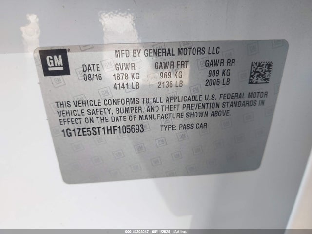 1G1ZE5ST1HF105693 Chevrolet lfv - di: direct injection, vvt: variable valve timing, gen 1