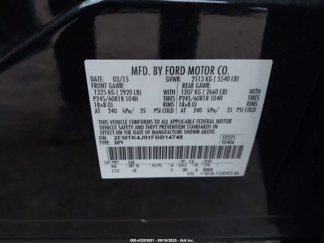 Ford Edge 2015 2FMTK4J91FBB14748 Image 9