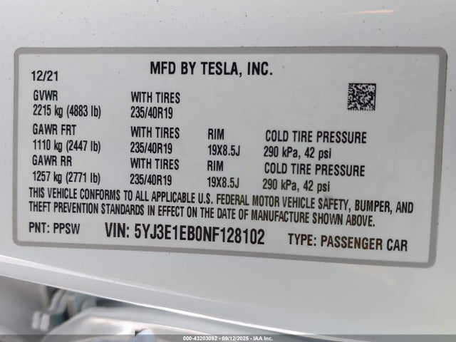 2022 TESLA MODEL 3 5YJ3E1EB0NF128102 Photo 8