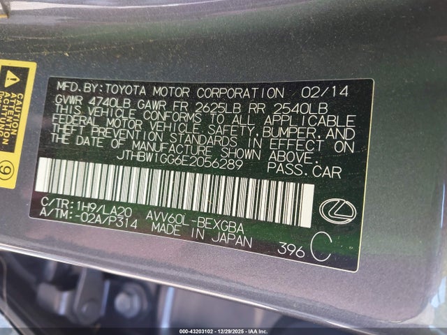 Lexus ES 300H 2014 JTHBW1GG6E2056289 Image 9