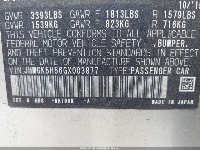 JHMGK5H56GX003877 Honda l15b1