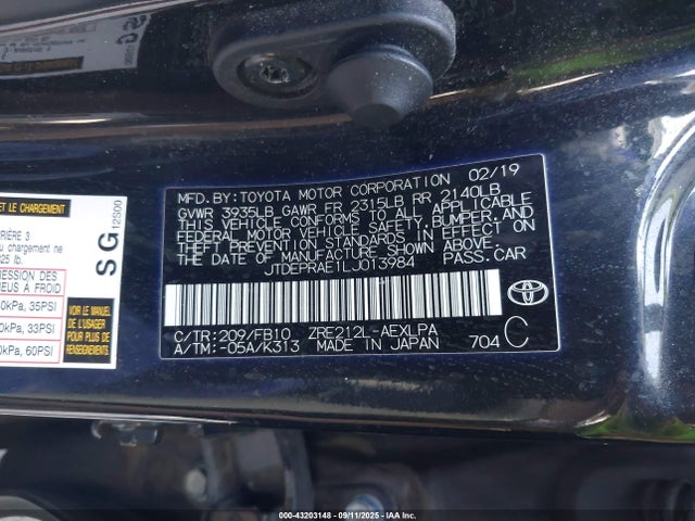 JTDEPRAE1LJ013984 Toyota 2zr-fae