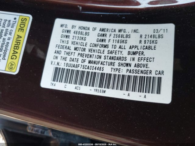 2012 ACURA TL 19UUA8F75CA004465 Photo 8