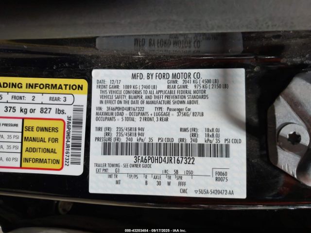 2018 FORD FUSION 3FA6P0HD4JR167322 Photo 8