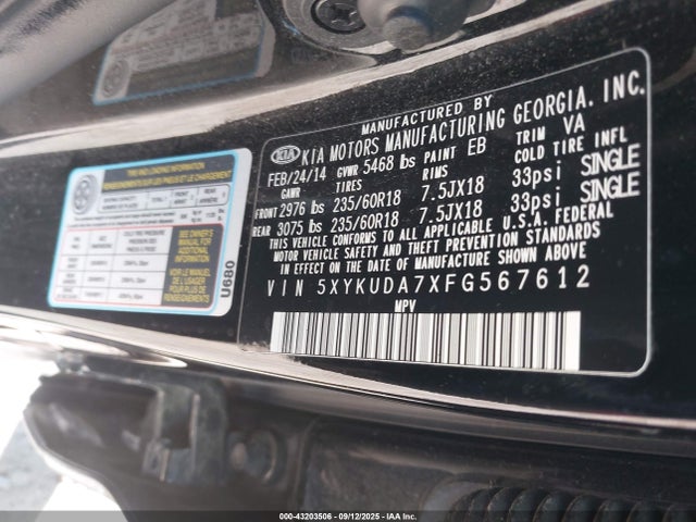 5XYKUDA7XFG567612 KIA gasoline 3.3 v6 gdi lambda ii