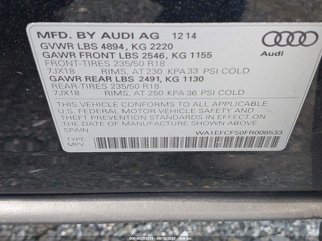 2015 AUDI Q3 WA1EFCFS0FR008533 Photo 8