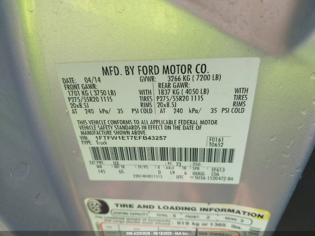 1FTFW1ET7EFB43257 Ford 2014