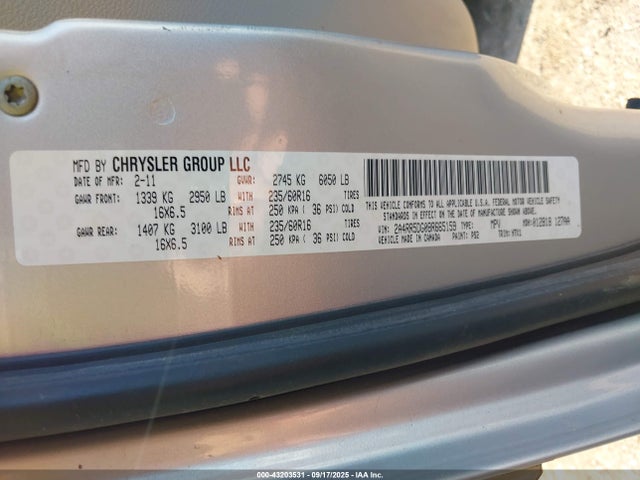 Продажа на аукционе авто 2011 Chrysler Town & Country Touring, vin: 2A4RR5DG0BR665159, номер лота: 43203531