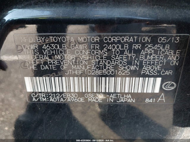 Lexus 4gr-fse 2014 JTHBF1D28E5001625 Image 9