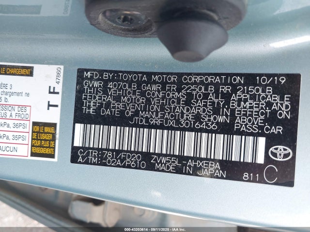JTDL9RFUXL3016436 Toyota 2zr-fxe,1nm