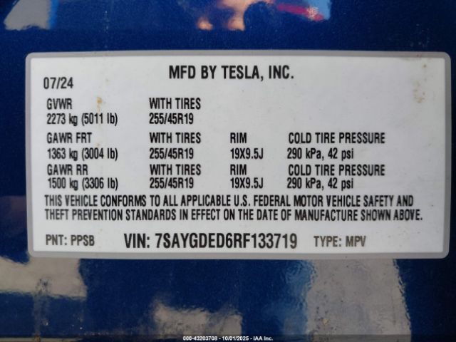 2024 TESLA MODEL Y 7SAYGDED6RF133719 Photo 8
