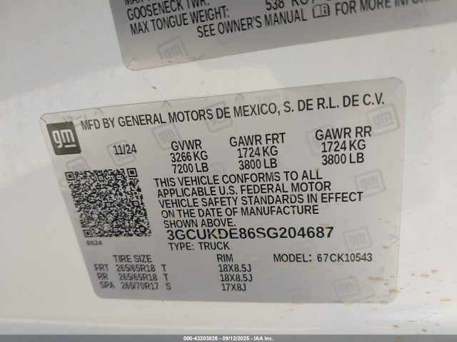 3GCUKDE86SG204687 Chevrolet lz0