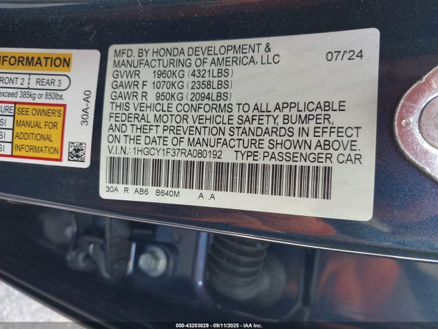 1HGCY1F37RA080192 Honda l15be