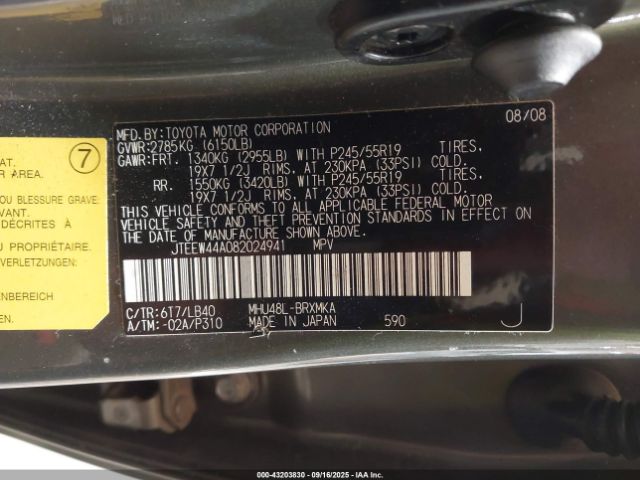 2008 TOYOTA HIGHLANDER HYBRID JTEEW44A082024941 Photo 8