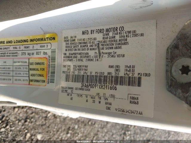 Ford Fusion Titanium 2019 3FA6P0D91KR241606 Image 9