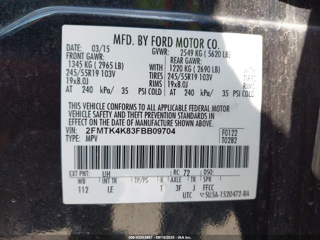 2FMTK4K83FBB09704 Ford Edge