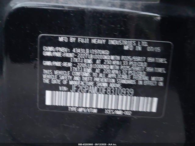 JF2GPAMC0F8310939 Subaru 2.0l naturally aapirated
