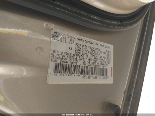 2000 LEXUS RX 300 JT6HF10UXY0164403 Photo 8