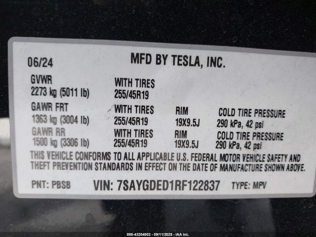 2024 TESLA MODEL Y 7SAYGDED1RF122837 Photo 8