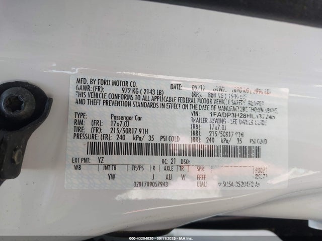 Ford 2.0l gdi 2017 1FADP3H28HL337245 Image 9
