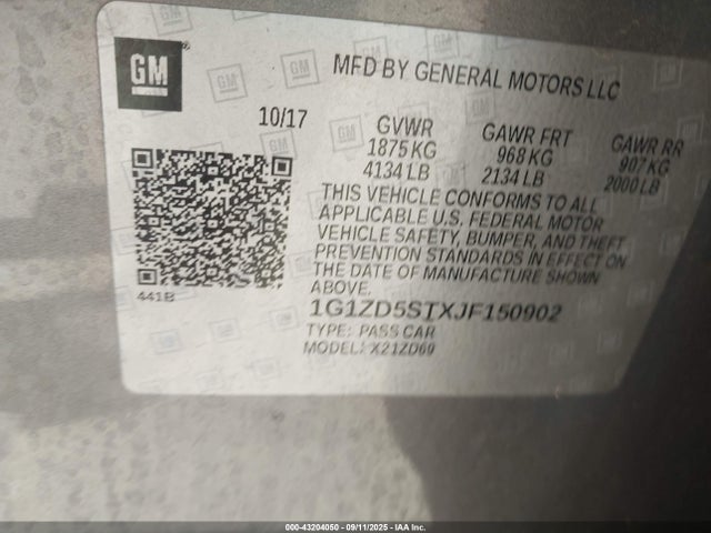 Chevrolet lfv - direct injection, variable valve timing, gen 1 2018 1G1ZD5STXJF150902 Image 9