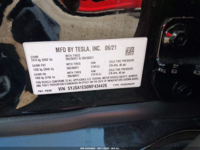 2021 TESLA MODEL S 5YJSA1E50MF434426 Photo 8