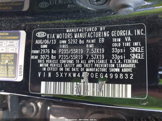 5XYKW4A70EG499832 KIA gasoline 3.3 v6 gdi lambda ii