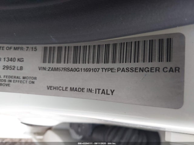 Aukcja sprzedaży 2016 Maserati Ghibli S, vin: ZAM57RSA0G1169107, numer aukcji: 43204111