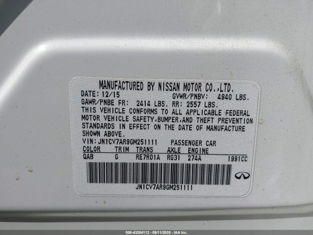 JN1CV7AR9GM251111 Infiniti 2016