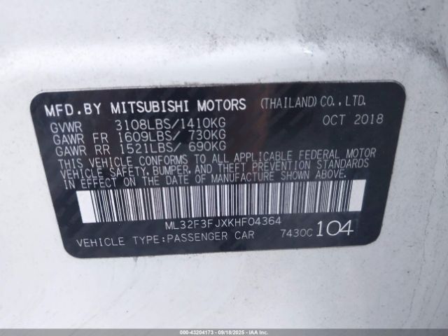 2019 MITSUBISHI MIRAGE G4 ML32F3FJXKHF04364 Photo 8