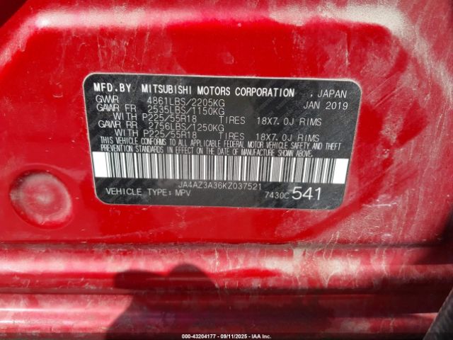 2019 MITSUBISHI OUTLANDER JA4AZ3A36KZ037521 Photo 8