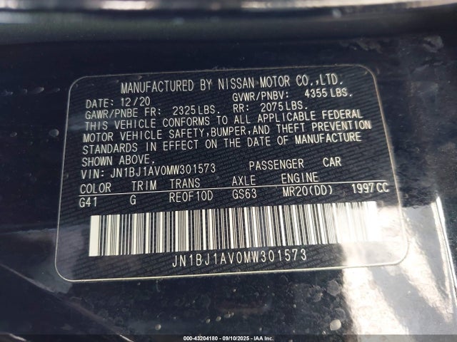 JN1BJ1AV0MW301573 Nissan 2021
