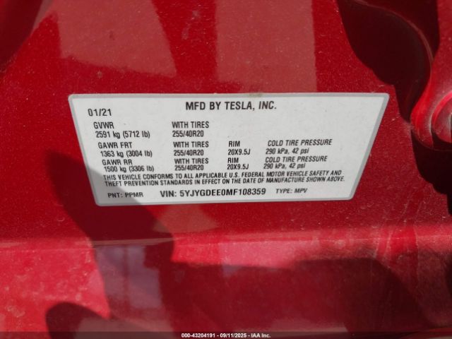 2021 TESLA MODEL Y 5YJYGDEE0MF108359 Photo 8
