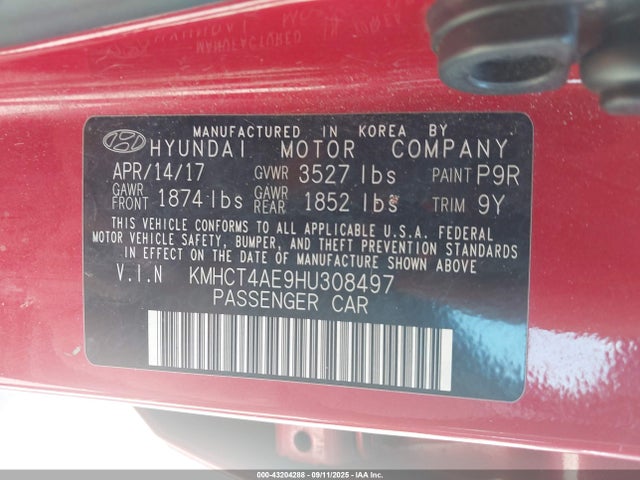 Hyundai Accent 2017 KMHCT4AE9HU308497 Image 9