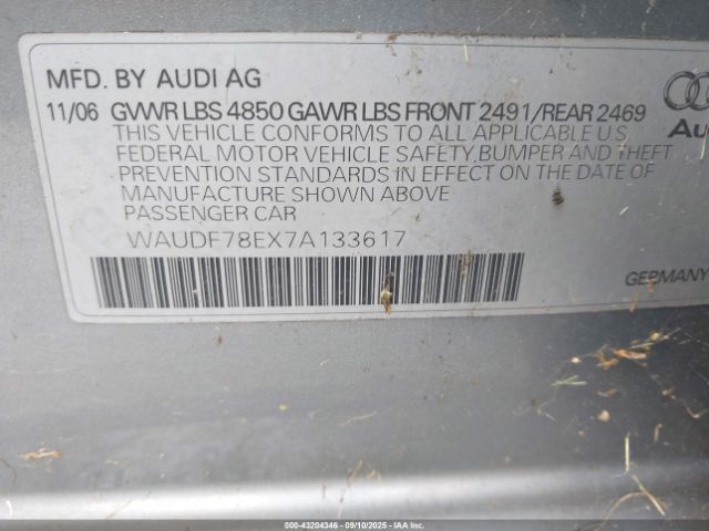 2007 AUDI A4 WAUDF78EX7A133617 Photo 8