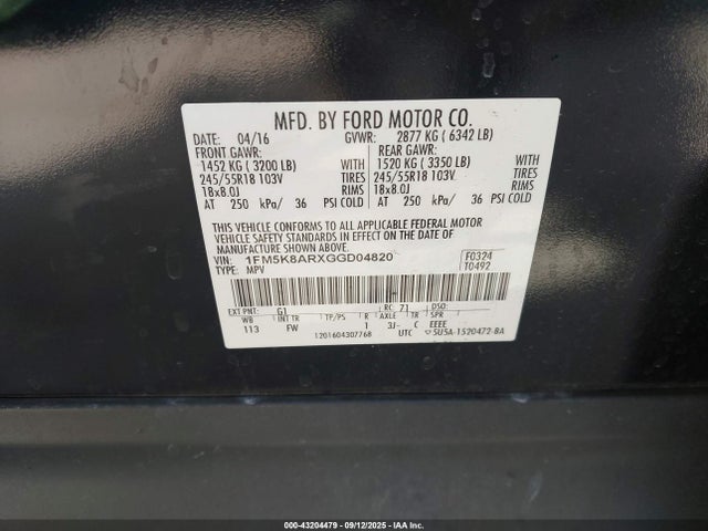 Ford Explorer 2016 1FM5K8ARXGGD04820 Image 9