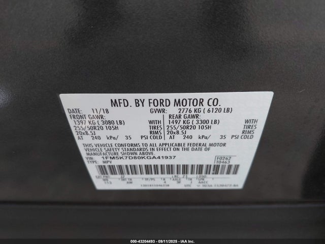 1FM5K7D80KGA41937 Ford 3.5l ti-vct