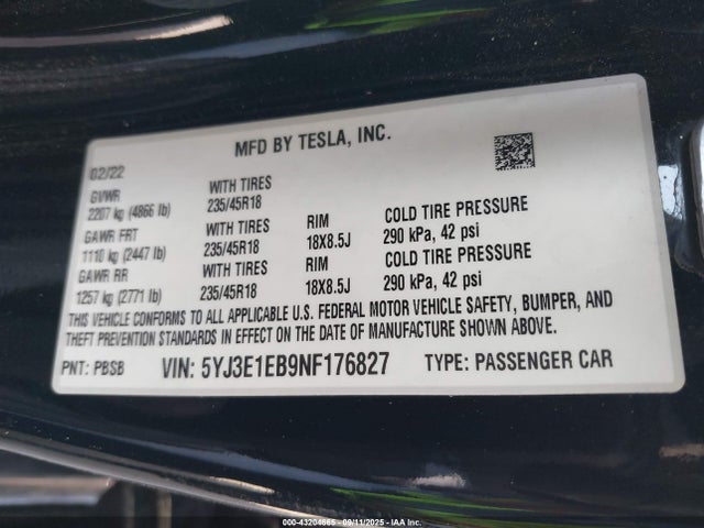 2022 TESLA MODEL 3 5YJ3E1EB9NF176827 Photo 8