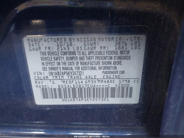 3N1AB7AP5KY247321 Nissan Sentra