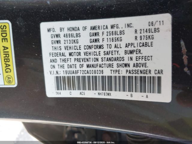 2012 ACURA TL 19UUA8F72CA008036 Photo 8