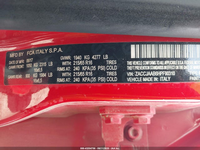 ZACCJAAB6HPF90310 Jeep Renegade
