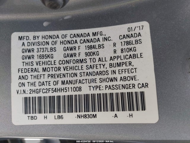 Honda k20c2 2017 2HGFC2F54HH511008 Image 9