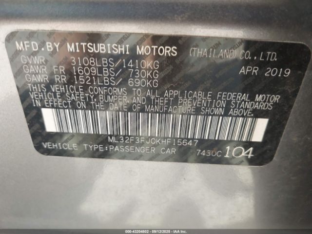 2019 MITSUBISHI MIRAGE G4 ML32F3FJ0KHF15647 Photo 8