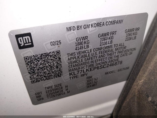 KL77LKEP6SC246878 Chevrolet lbp