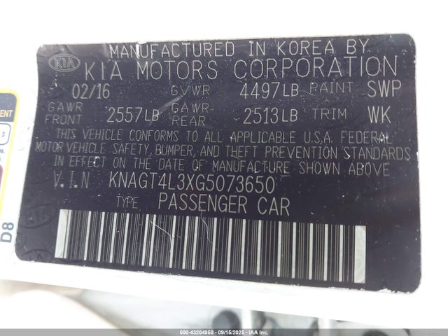 KNAGT4L3XG5073650 KIA gdi theta ii