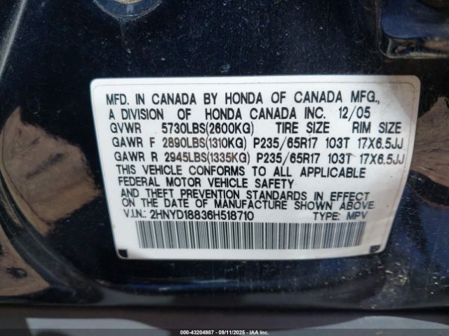 2006 ACURA MDX 2HNYD18836H518710 Photo 8