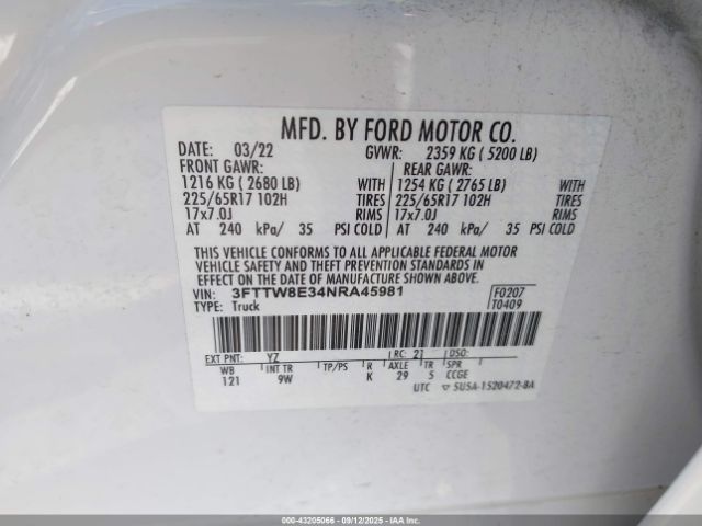 2022 FORD MAVERICK 3FTTW8E34NRA45981 Photo 8