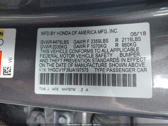 Honda l15be 2018 1HGCV1F39JA197575 Image 9