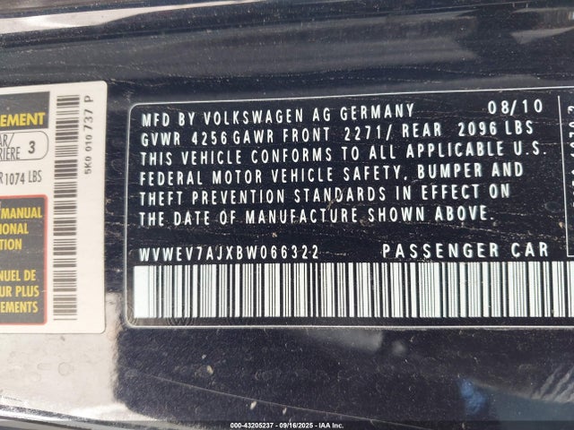 Aukcja sprzedaży 2011 Volkswagen Gti 2-door, vin: WVWEV7AJXBW066322, numer aukcji: 43205237