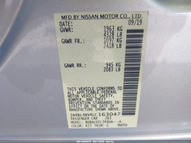 1N4BL4BV4LC163047 Nissan Altima S Fwd